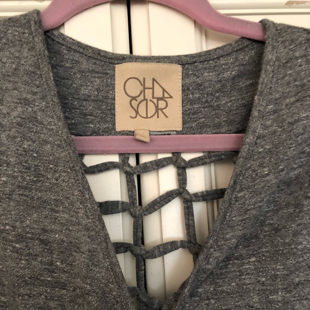 Long sleeve heather grey strap on back ROMPER